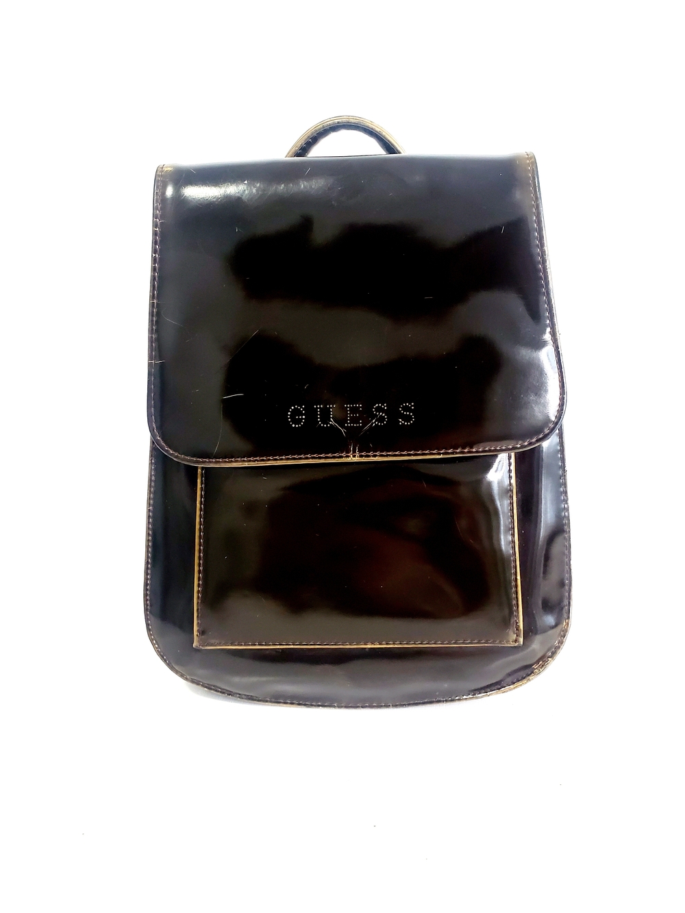 GUESS Black Patent Leather Mini Backpack